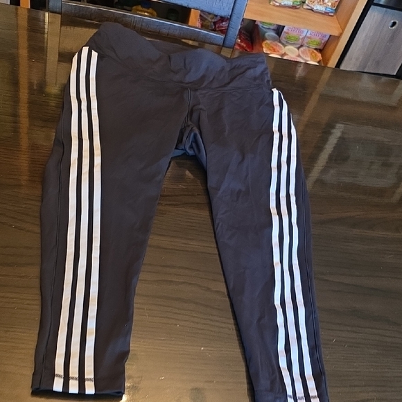 adidas Black Leggings with White Stripes - Picture 1 of 3